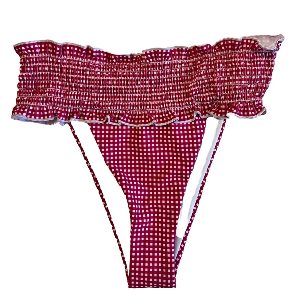 Red Gingham Push Up Ruffle Cheeky Bikini Set - Picture 11 of 15